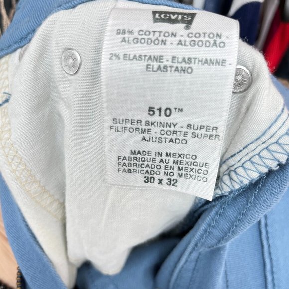 LEVI'S 510 Super Skinny Mid Rise Plain Blue Jeans Size 30 NWT - Picture 5 of 5